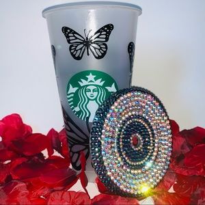 I am selling 24oz Venti Starbucks Cold Cup with handmade bedazzled lids!